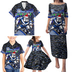 Merry Christmas Bulldogs Family Matching Puletasi and Hawaiian Shirt Aboriginal Santa Rugby Mascot - Canterbury Bankstown