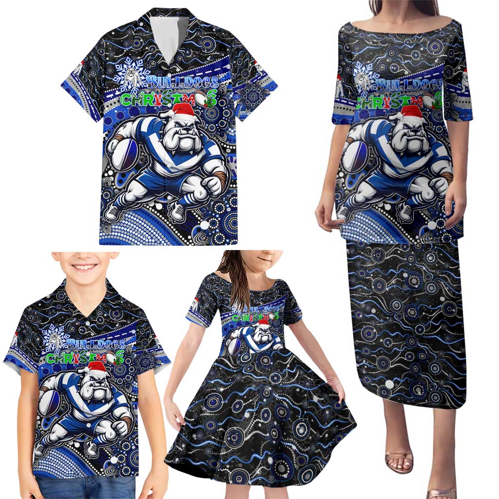 Merry Christmas Bulldogs Family Matching Puletasi and Hawaiian Shirt Aboriginal Santa Rugby Mascot - Canterbury Bankstown