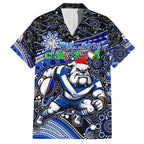 Merry Christmas Bulldogs Family Matching Puletasi and Hawaiian Shirt Aboriginal Santa Rugby Mascot - Canterbury Bankstown