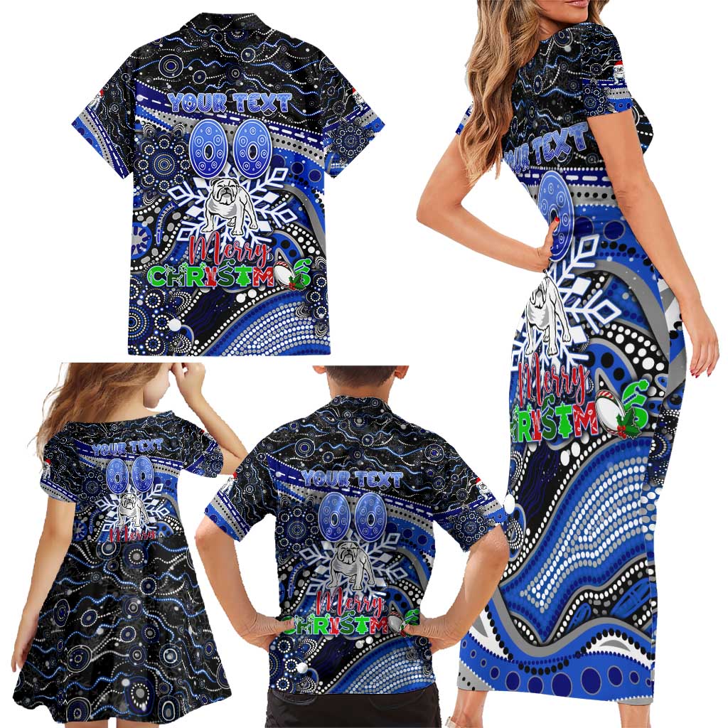 Merry Christmas Bulldogs Family Matching Short Sleeve Bodycon Dress and Hawaiian Shirt Aboriginal Santa Rugby Mascot - Canterbury Bankstown