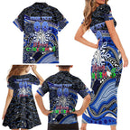 Merry Christmas Bulldogs Family Matching Short Sleeve Bodycon Dress and Hawaiian Shirt Aboriginal Santa Rugby Mascot - Canterbury Bankstown