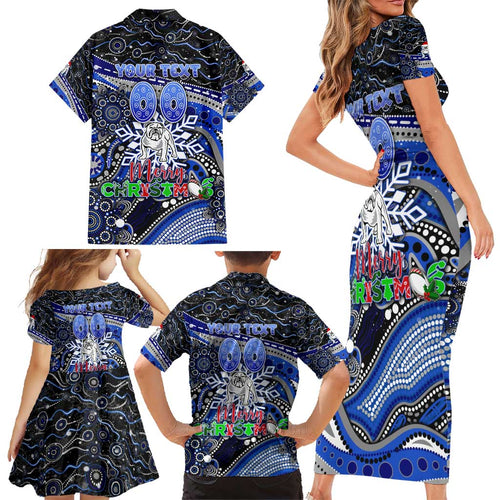 Merry Christmas Bulldogs Family Matching Short Sleeve Bodycon Dress and Hawaiian Shirt Aboriginal Santa Rugby Mascot - Canterbury Bankstown