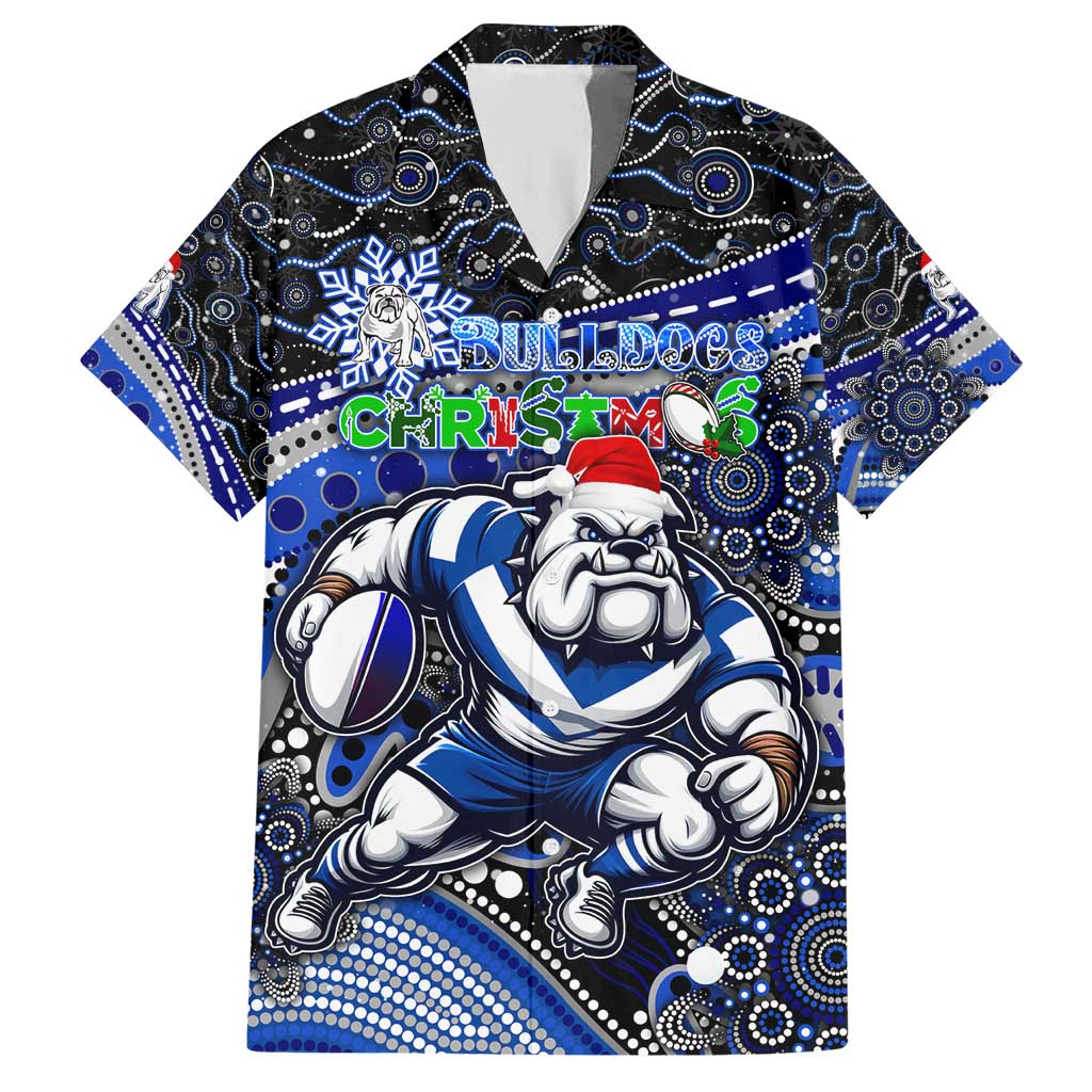 Merry Christmas Bulldogs Family Matching Short Sleeve Bodycon Dress and Hawaiian Shirt Aboriginal Santa Rugby Mascot - Canterbury Bankstown