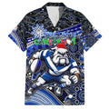 Merry Christmas Bulldogs Family Matching Short Sleeve Bodycon Dress and Hawaiian Shirt Aboriginal Santa Rugby Mascot - Canterbury Bankstown