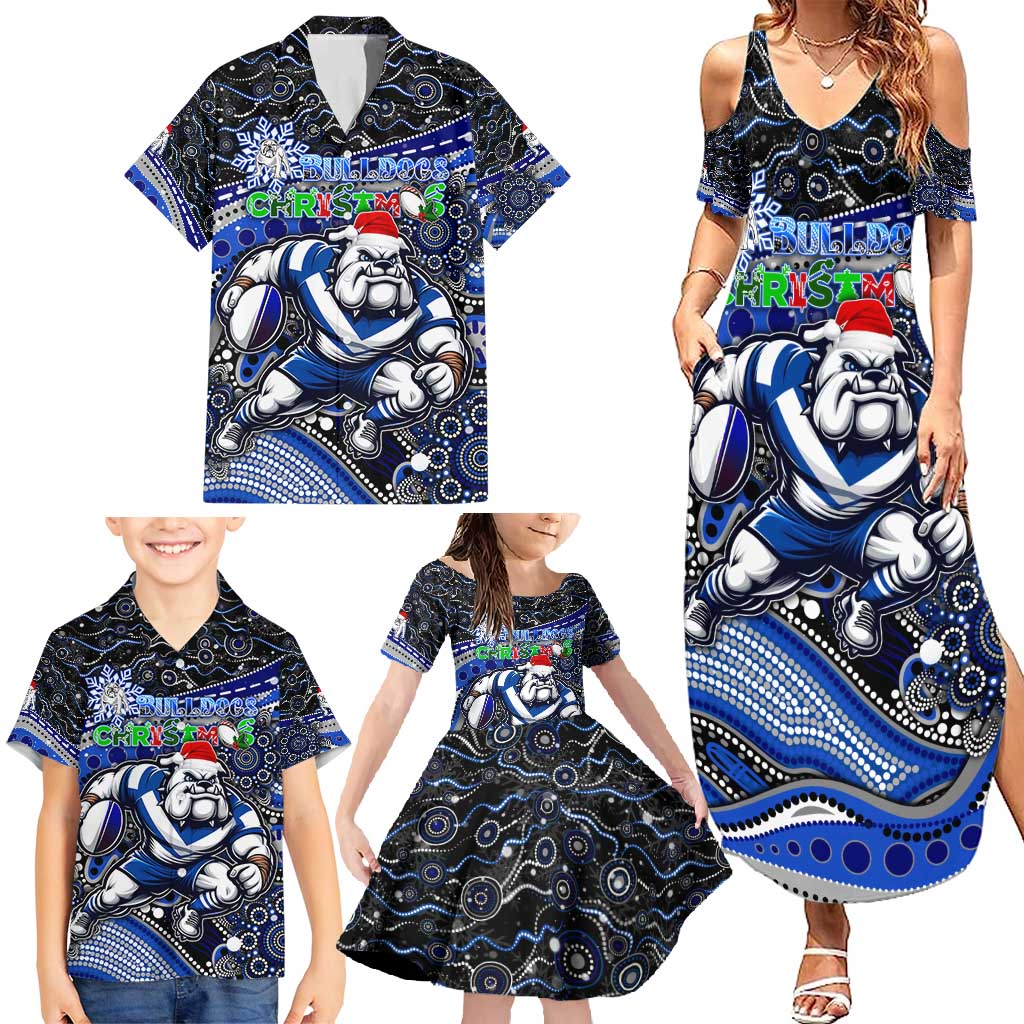 Merry Christmas Bulldogs Family Matching Summer Maxi Dress and Hawaiian Shirt Aboriginal Santa Rugby Mascot - Canterbury Bankstown