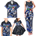 Merry Christmas Bulldogs Family Matching Tank Maxi Dress and Hawaiian Shirt Aboriginal Santa Rugby Mascot - Canterbury Bankstown