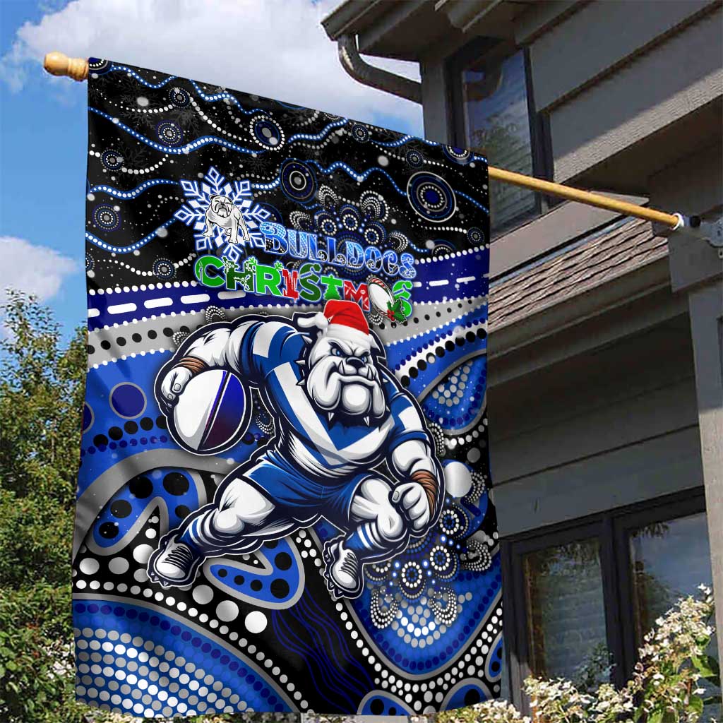 Merry Christmas Bulldogs Garden Flag Aboriginal Santa Rugby Mascot - Canterbury Bankstown