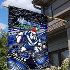 Merry Christmas Bulldogs Garden Flag Aboriginal Santa Rugby Mascot - Canterbury Bankstown