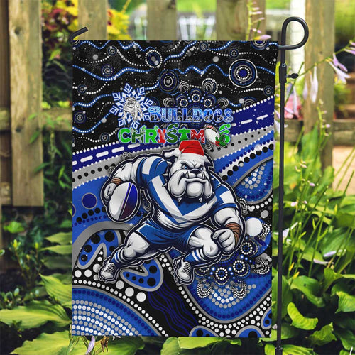 Merry Christmas Bulldogs Garden Flag Aboriginal Santa Rugby Mascot - Canterbury Bankstown