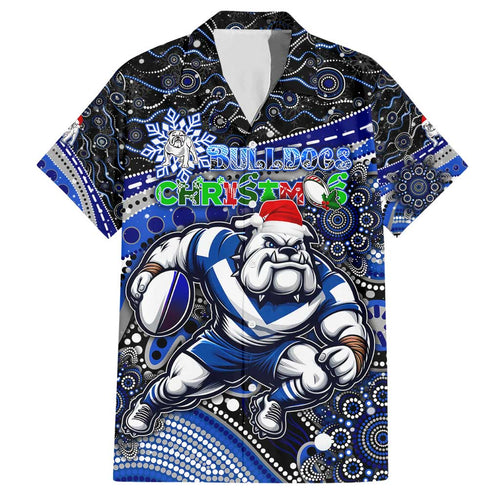 Merry Christmas Bulldogs Hawaiian Shirt Aboriginal Santa Rugby Mascot - Canterbury Bankstown