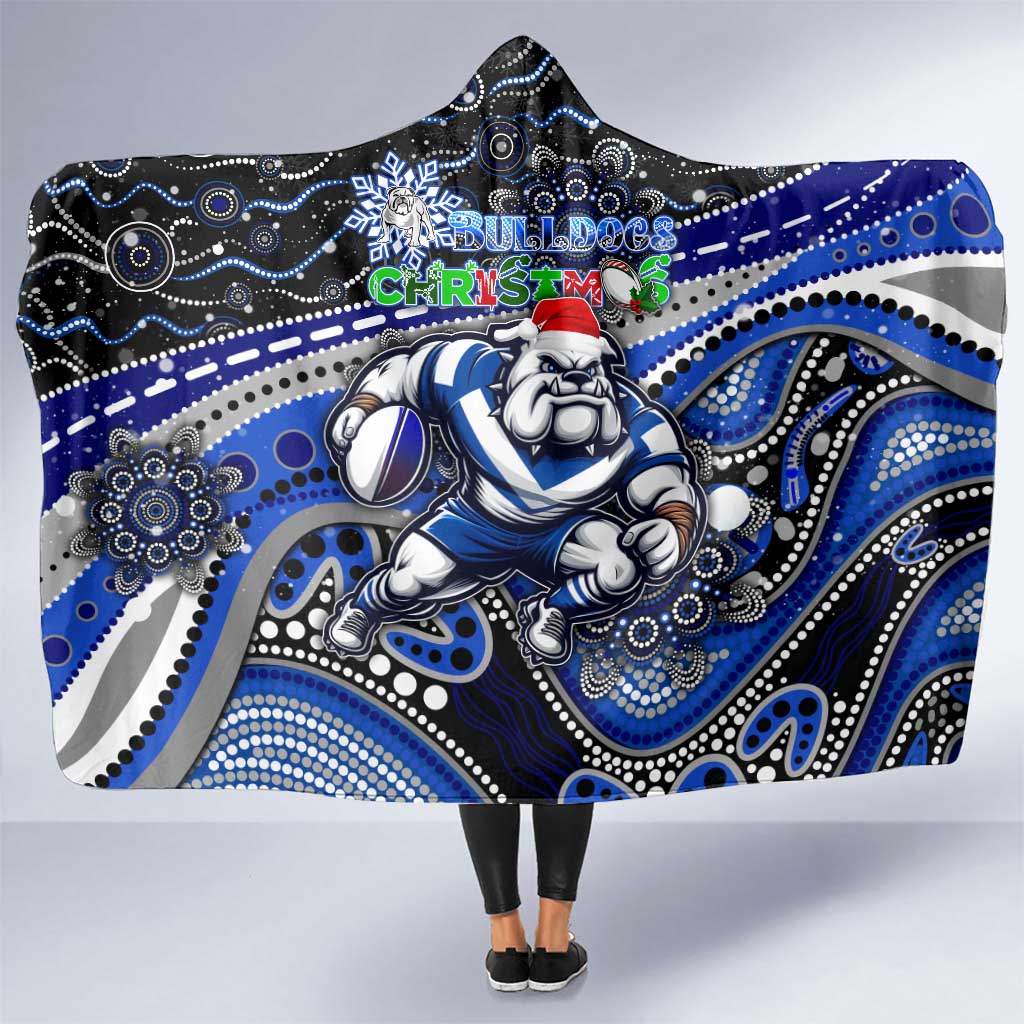 Merry Christmas Bulldogs Hooded Blanket Aboriginal Santa Rugby Mascot - Canterbury Bankstown