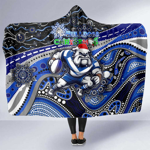 Merry Christmas Bulldogs Hooded Blanket Aboriginal Santa Rugby Mascot - Canterbury Bankstown