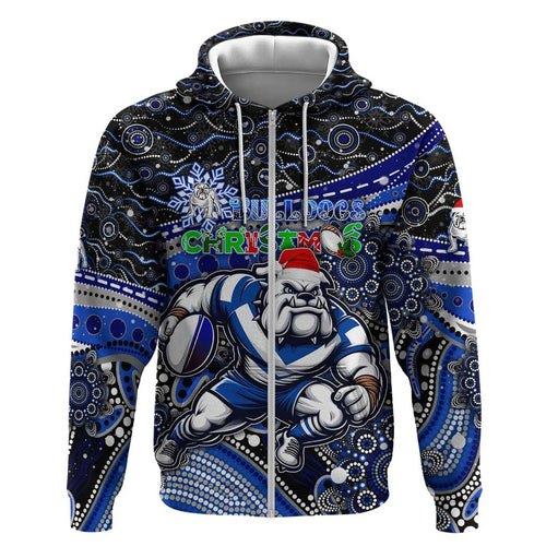 Merry Christmas Bulldogs Hoodie Aboriginal Santa Rugby Mascot - Canterbury Bankstown