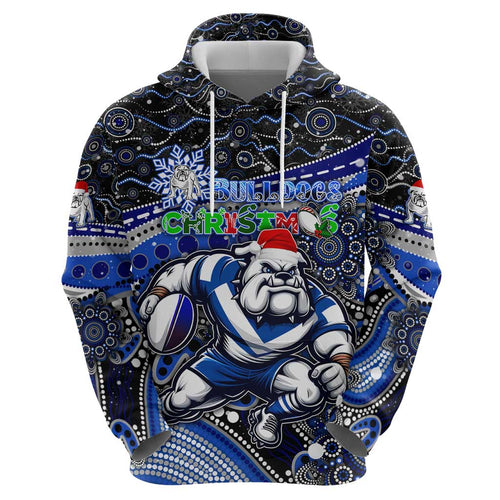 Merry Christmas Bulldogs Hoodie Aboriginal Santa Rugby Mascot - Canterbury Bankstown