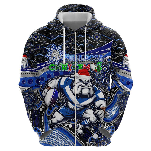 Merry Christmas Bulldogs Hoodie Aboriginal Santa Rugby Mascot - Canterbury Bankstown