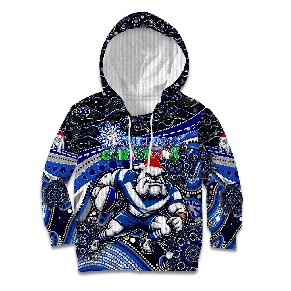 Merry Christmas Bulldogs Kid Hoodie Aboriginal Santa Rugby Mascot - Canterbury Bankstown