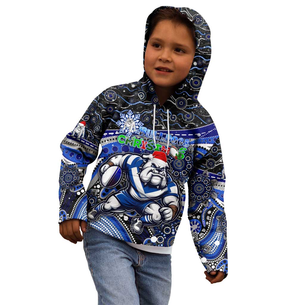Merry Christmas Bulldogs Kid Hoodie Aboriginal Santa Rugby Mascot - Canterbury Bankstown