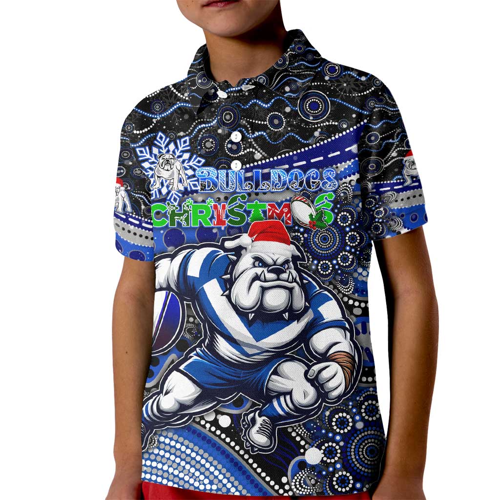 Merry Christmas Bulldogs Kid Polo Shirt Aboriginal Santa Rugby Mascot - Canterbury Bankstown