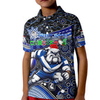 Merry Christmas Bulldogs Kid Polo Shirt Aboriginal Santa Rugby Mascot - Canterbury Bankstown