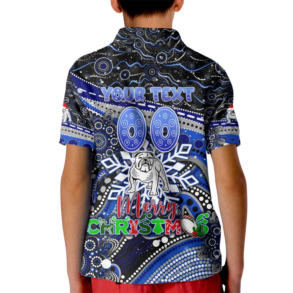 Merry Christmas Bulldogs Kid Polo Shirt Aboriginal Santa Rugby Mascot - Canterbury Bankstown