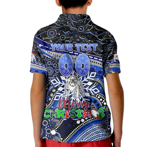 Merry Christmas Bulldogs Kid Polo Shirt Aboriginal Santa Rugby Mascot - Canterbury Bankstown