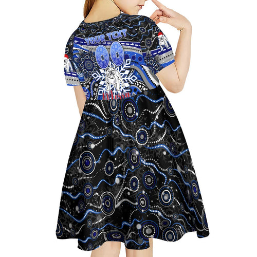 Merry Christmas Bulldogs Kid Short Sleeve Dress Aboriginal Santa Rugby Mascot - Canterbury Bankstown