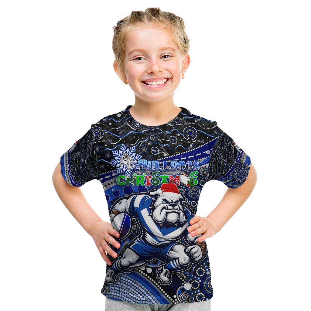 Merry Christmas Bulldogs Kid T Shirt Aboriginal Santa Rugby Mascot - Canterbury Bankstown