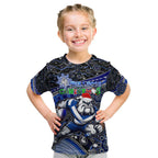 Merry Christmas Bulldogs Kid T Shirt Aboriginal Santa Rugby Mascot - Canterbury Bankstown
