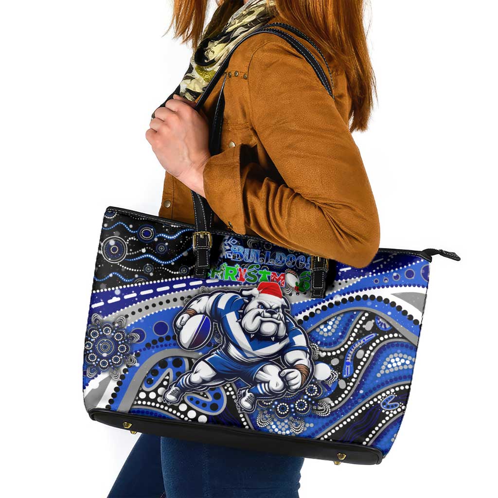 Merry Christmas Bulldogs Leather Tote Bag Aboriginal Santa Rugby Mascot - Canterbury Bankstown