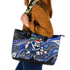 Merry Christmas Bulldogs Leather Tote Bag Aboriginal Santa Rugby Mascot - Canterbury Bankstown