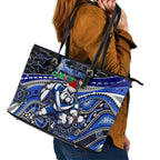 Merry Christmas Bulldogs Leather Tote Bag Aboriginal Santa Rugby Mascot - Canterbury Bankstown