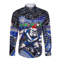 Merry Christmas Bulldogs Long Sleeve Button Shirt Aboriginal Santa Rugby Mascot - Canterbury Bankstown