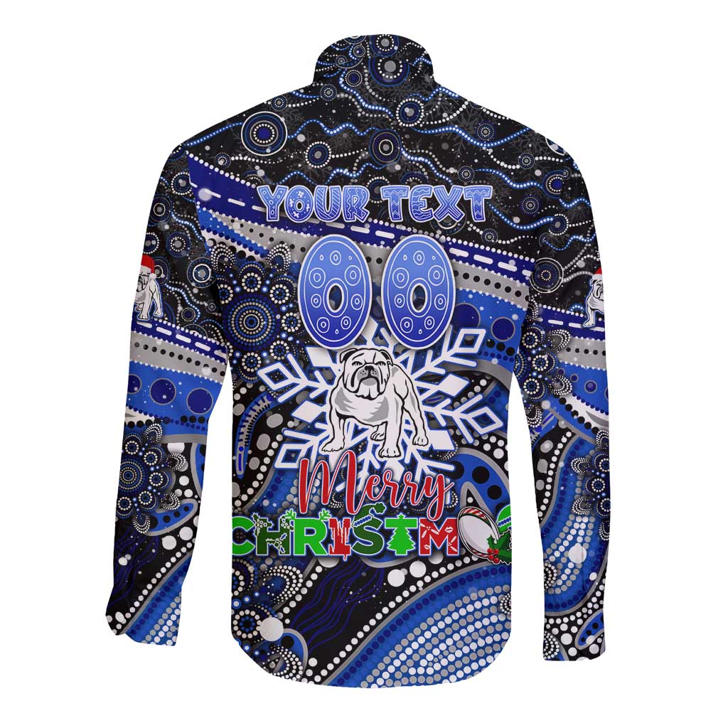 Merry Christmas Bulldogs Long Sleeve Button Shirt Aboriginal Santa Rugby Mascot - Canterbury Bankstown
