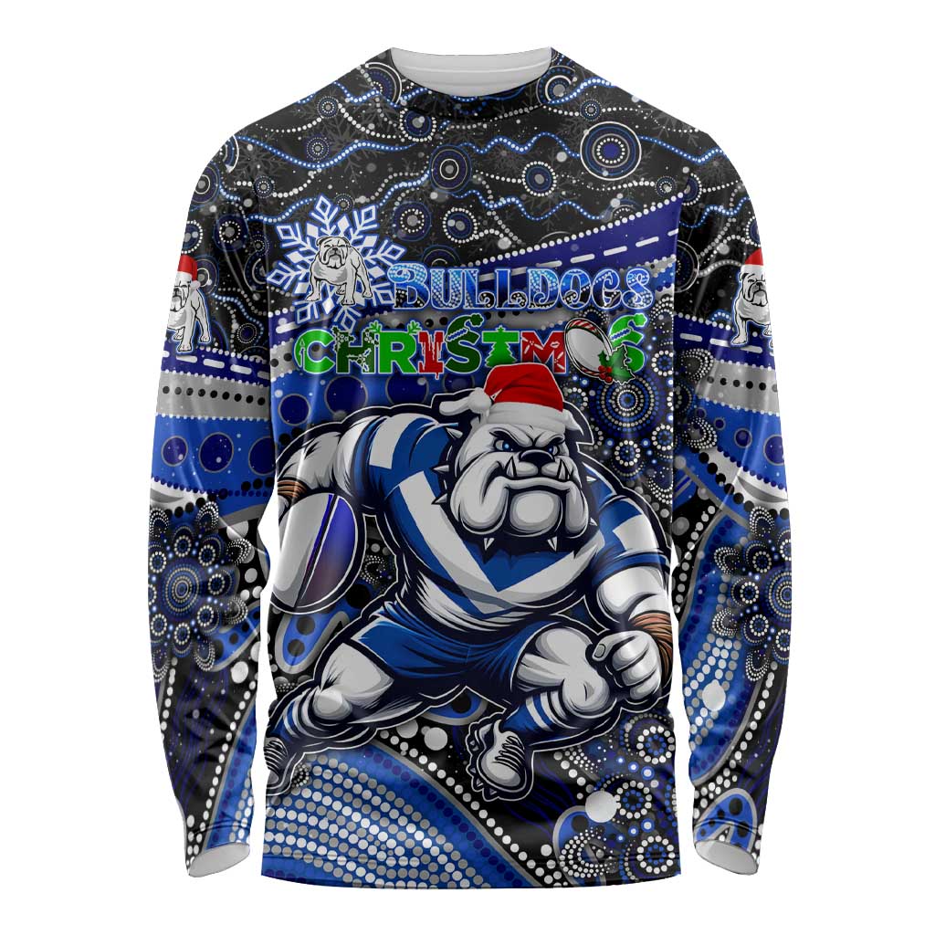 Merry Christmas Bulldogs Long Sleeve Shirt Aboriginal Santa Rugby Mascot - Canterbury Bankstown