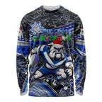 Merry Christmas Bulldogs Long Sleeve Shirt Aboriginal Santa Rugby Mascot - Canterbury Bankstown