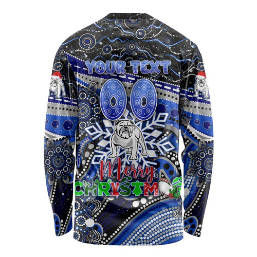 Merry Christmas Bulldogs Long Sleeve Shirt Aboriginal Santa Rugby Mascot - Canterbury Bankstown