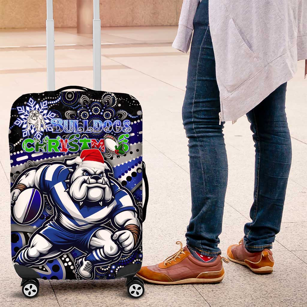 Merry Christmas Bulldogs Luggage Cover Aboriginal Santa Rugby Mascot - Canterbury Bankstown