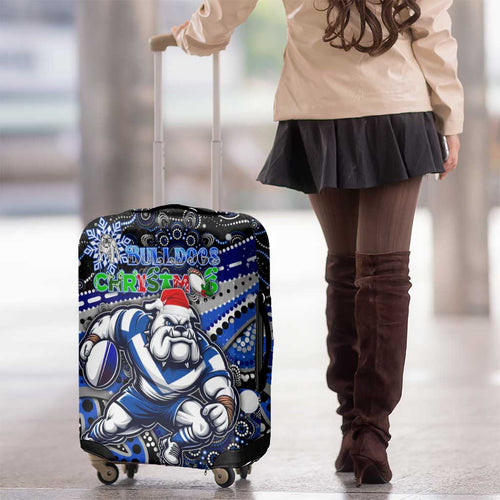 Merry Christmas Bulldogs Luggage Cover Aboriginal Santa Rugby Mascot - Canterbury Bankstown