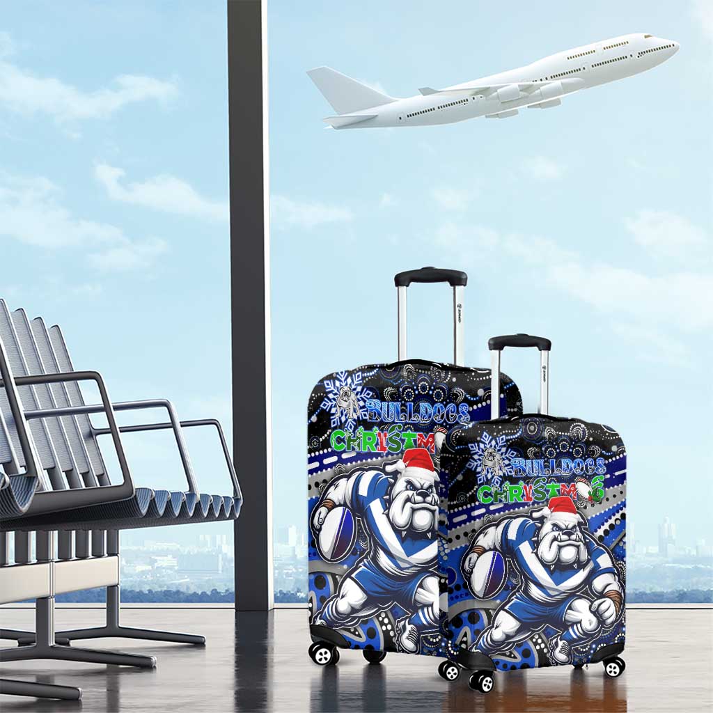 Merry Christmas Bulldogs Luggage Cover Aboriginal Santa Rugby Mascot - Canterbury Bankstown