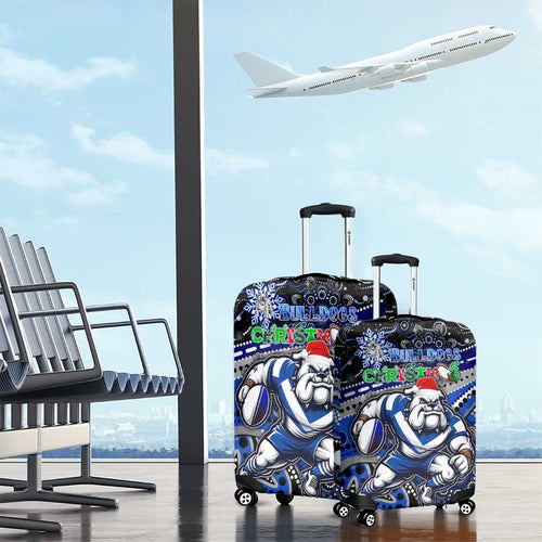 Merry Christmas Bulldogs Luggage Cover Aboriginal Santa Rugby Mascot - Canterbury Bankstown