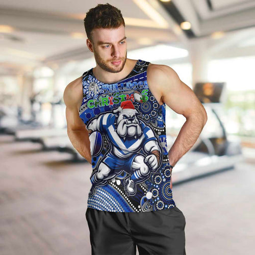 Merry Christmas Bulldogs Men Tank Top Aboriginal Santa Rugby Mascot - Canterbury Bankstown