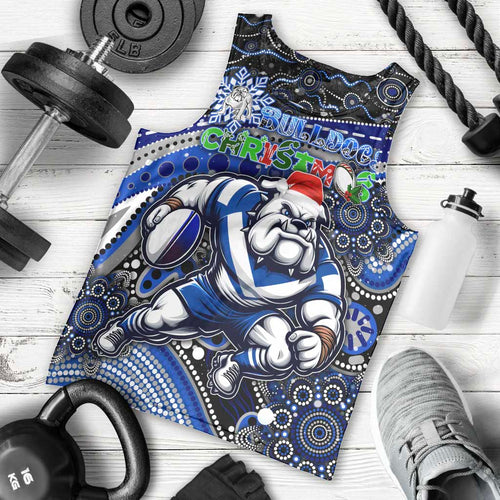 Merry Christmas Bulldogs Men Tank Top Aboriginal Santa Rugby Mascot - Canterbury Bankstown