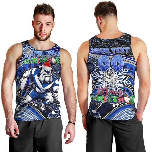 Merry Christmas Bulldogs Men Tank Top Aboriginal Santa Rugby Mascot - Canterbury Bankstown
