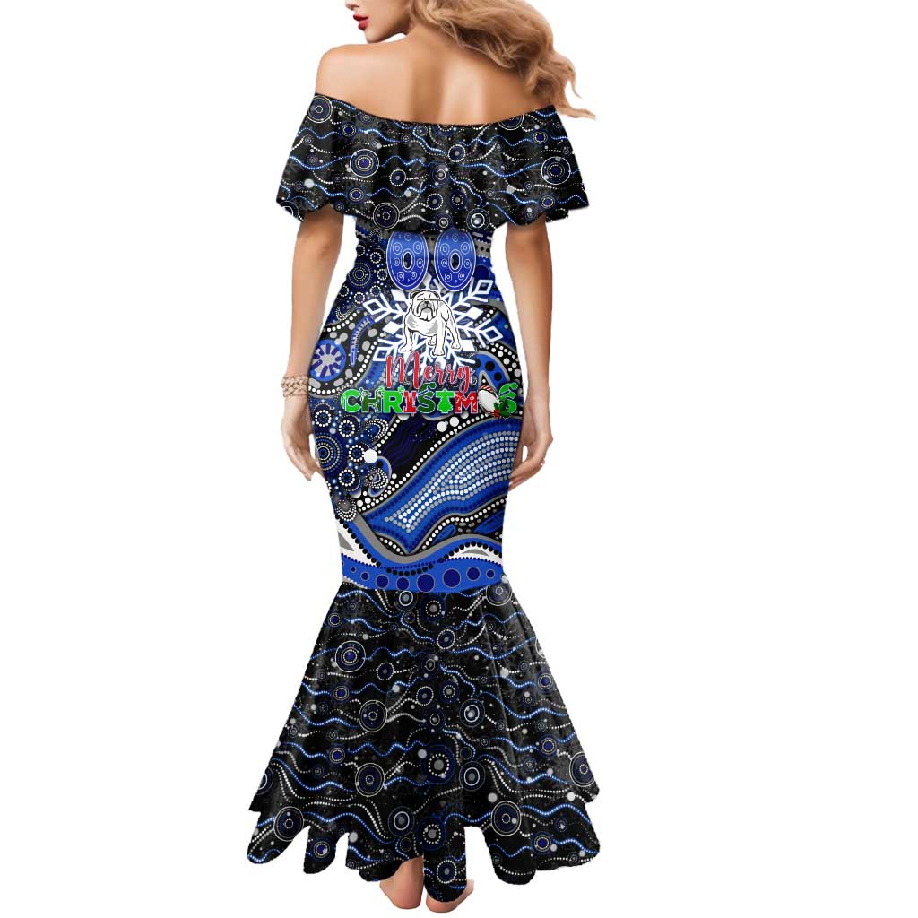 Merry Christmas Bulldogs Mermaid Dress Aboriginal Santa Rugby Mascot - Canterbury Bankstown