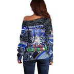 Merry Christmas Bulldogs Off Shoulder Sweater Aboriginal Santa Rugby Mascot - Canterbury Bankstown