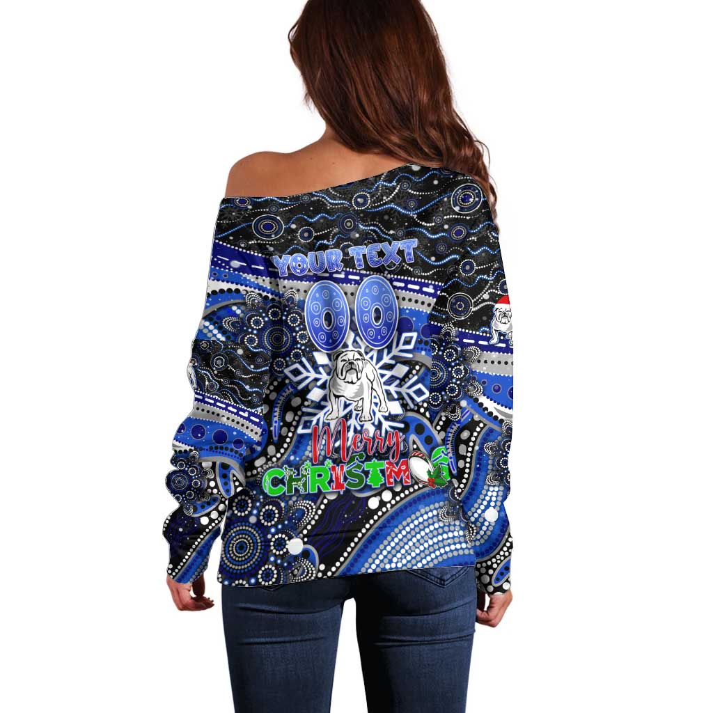 Merry Christmas Bulldogs Off Shoulder Sweater Aboriginal Santa Rugby Mascot - Canterbury Bankstown