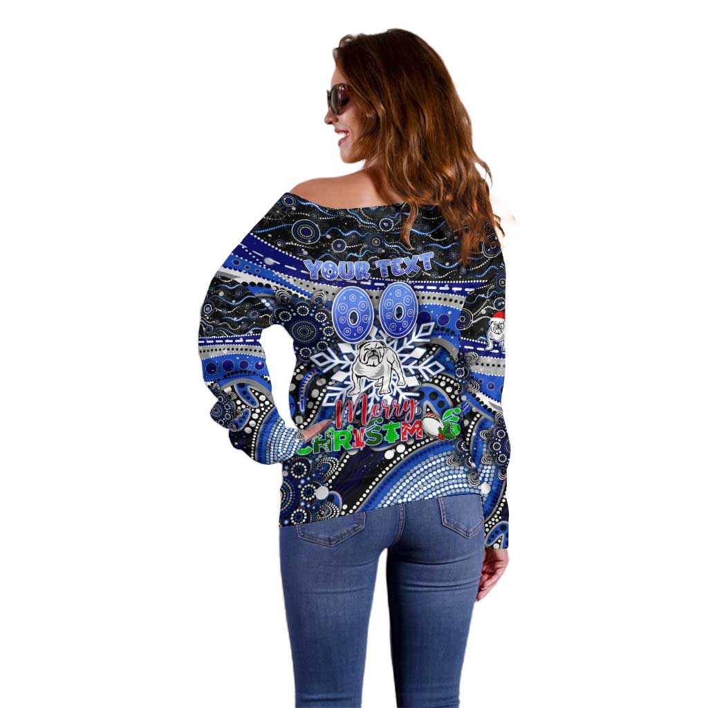 Merry Christmas Bulldogs Off Shoulder Sweater Aboriginal Santa Rugby Mascot - Canterbury Bankstown