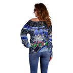 Merry Christmas Bulldogs Off Shoulder Sweater Aboriginal Santa Rugby Mascot - Canterbury Bankstown