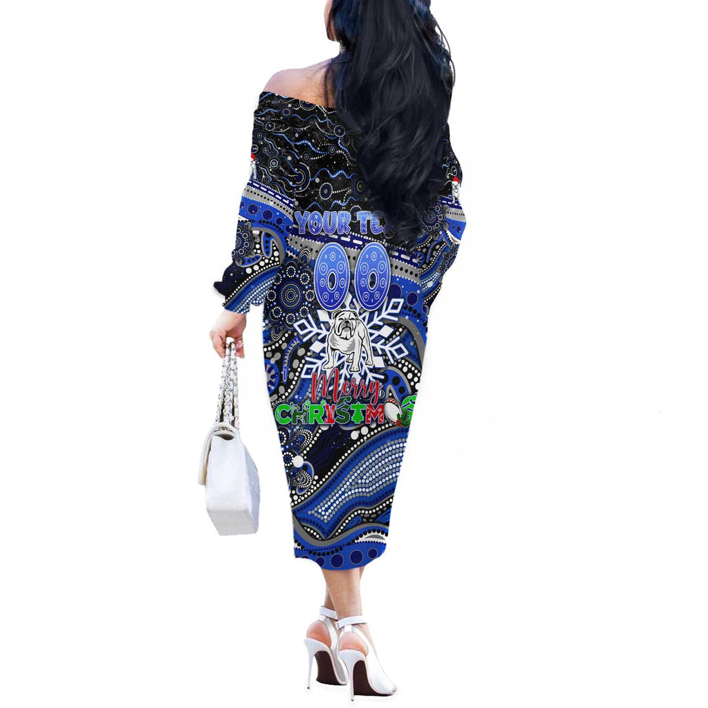Merry Christmas Bulldogs Off The Shoulder Long Sleeve Dress Aboriginal Santa Rugby Mascot - Canterbury Bankstown