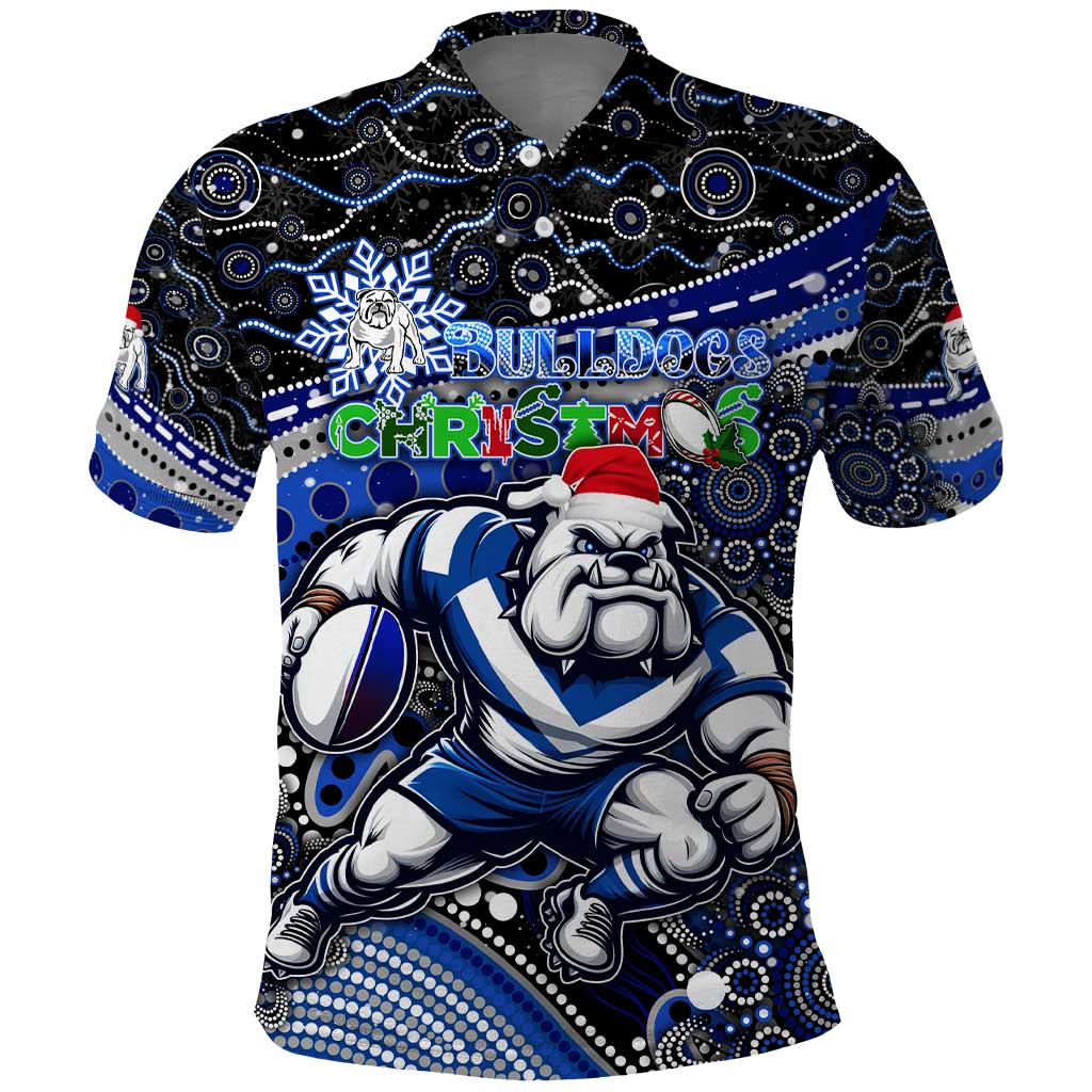 Merry Christmas Bulldogs Polo Shirt Aboriginal Santa Rugby Mascot - Canterbury Bankstown